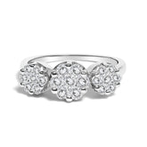 14K White Gold 1-1/4 Cttw Brilliant Cut Diamond Three Round Floral Clusters Engagement or Fashion Ring (H-I Color, SI2-I1 Clarity)