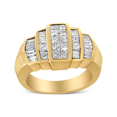 14K Yellow Gold 1 3/4 Cttw Baguette and Princess-Cut Diamond Step Up Tapered Cocktail Ring Band (G-H Color, VS1-VS2 Clarity)