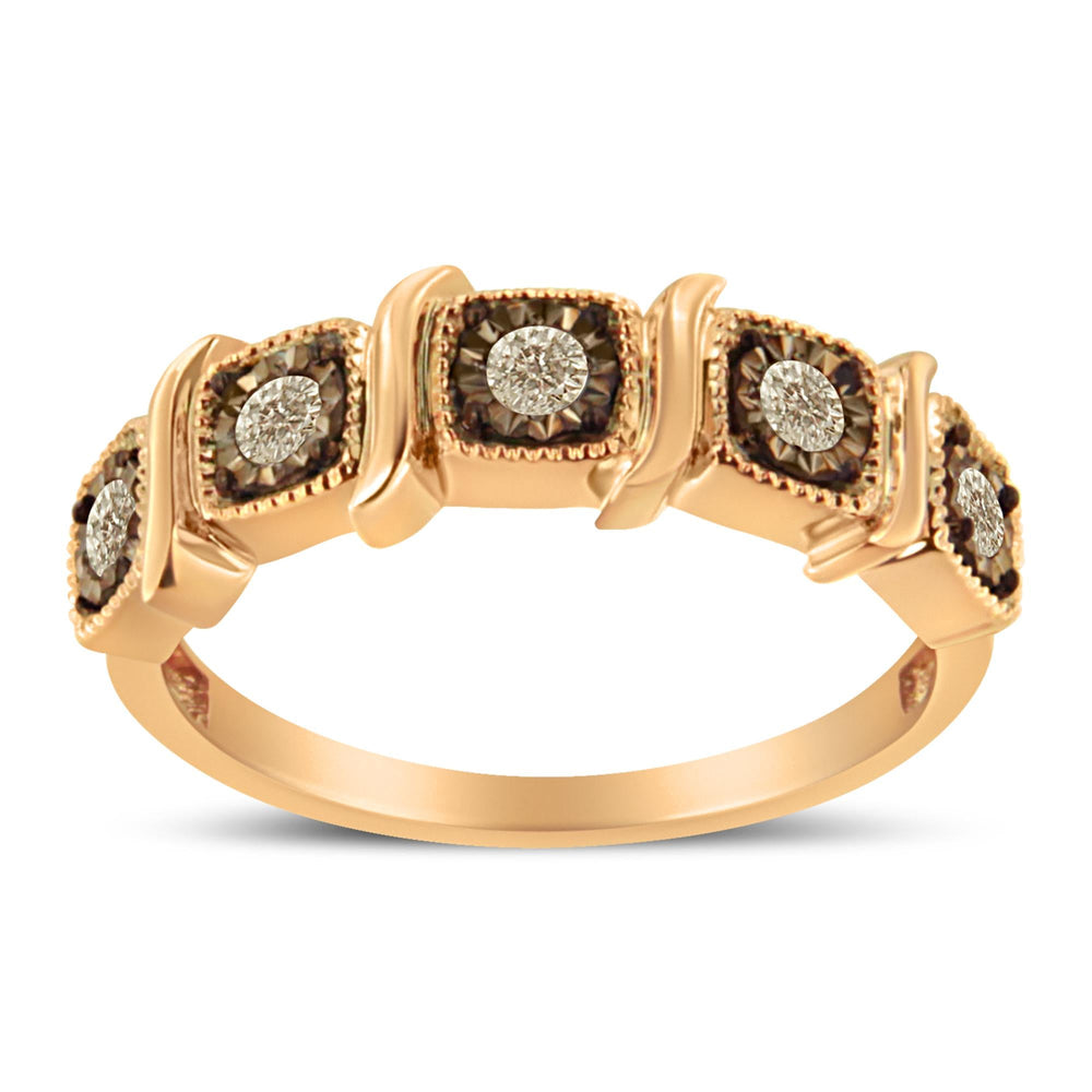 10K Rose Gold Flashed .925 Sterling Silver Miracle-Set 1/4 Cttw Diamond 5-Stone Band Ring (J-K Color, I1-I2 Clarity)