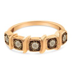 10K Rose Gold Flashed .925 Sterling Silver Miracle-Set 1/4 Cttw Diamond 5-Stone Band Ring (J-K Color, I1-I2 Clarity)