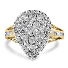 10K Yellow Gold Plated .925 Sterling Silver 1 1/2 Cttw Round-Cut Diamond Cocktail Ring (I-J Color, I1-I2 Clarity)