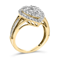 10K Yellow Gold Plated .925 Sterling Silver 1 1/2 Cttw Round-Cut Diamond Cocktail Ring (I-J Color, I1-I2 Clarity)