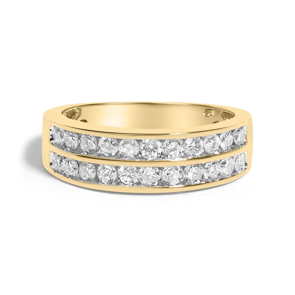 10K Yellow Gold Two-Row Diamond Band Ring (1 Cttw, J-K Color, I1-I2 Clarity)