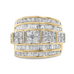 .925 Sterling Silver 2.0 Cttw Round & Baguette Cut Diamond Multi-Row Channel Set Tapered Cocktail Fashion Ring (I-J Color, I3 Clarity)