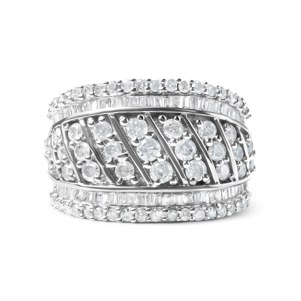 .925 Sterling Silver 2.00 Cttw Diamond Fashion Multi Row Cocktail Ring (H-I Color, I2-I3 Clarity)