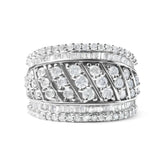 .925 Sterling Silver 2.00 Cttw Diamond Fashion Multi Row Cocktail Ring (H-I Color, I2-I3 Clarity)