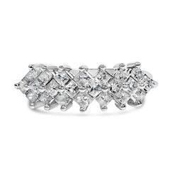 Sterling Silver 1 1/4 Cttw Princess Diamond Cluster Band Ring
