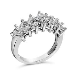 Sterling Silver 1 1/4 Cttw Princess Diamond Cluster Band Ring