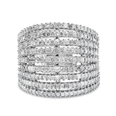 14K White Gold 3.0 Cttw Princess Cut Natural Diamond 9 Row Cocktail Band Ring (H-I Color, SI1-SI2 Clarity)
