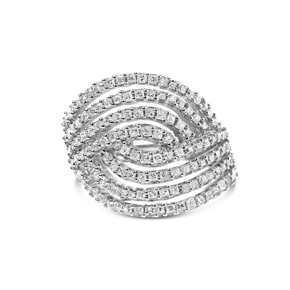 10K White Gold 1 1/2 Cttw Princess Diamond Swirl Design Cocktail Ring