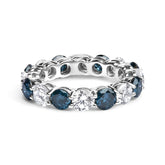 14K White Gold 6 1/4 Cttw Alternating Lab-Grown White and Natural Treated Blue Diamond Eternity Band Ring (F-G Color, VS1-VS2 Clarity) - Ring Size 7.5
