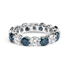 14K White Gold 6 1/4 Cttw Alternating Lab-Grown White and Natural Treated Blue Diamond Eternity Band Ring (F-G Color, VS1-VS2 Clarity) - Ring Size 7.5