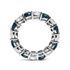 14K White Gold 6 1/4 Cttw Alternating Lab-Grown White and Natural Treated Blue Diamond Eternity Band Ring (F-G Color, VS1-VS2 Clarity) - Ring Size 7.5