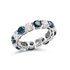 14K White Gold 6 1/4 Cttw Alternating Lab-Grown White and Natural Treated Blue Diamond Eternity Band Ring (F-G Color, VS1-VS2 Clarity) - Ring Size 7.5