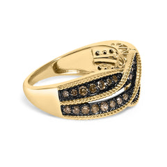 10K Yellow Gold Plated .925 Sterling Silver 1/2 Cttw Champagne Diamond Twisted Braid Band Ring