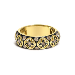 10K Yellow Gold Plated Sterling Silver 1/2 Cttw Champagne Diamond Star Motif Band Ring
