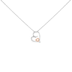 14K Rose Gold Plated Sterling Silver Diamond Accent Heart Pendant Necklace