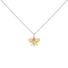 14K Yellow Gold Plated Sterling Silver Diamond Accent Bee Pendant Necklace