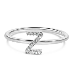 10K White Gold Diamond Accent Initial “A-Z” Ring
