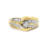 14K Yellow Gold 1/4 Cttw Round Diamond Wave Motif Bypass Ring