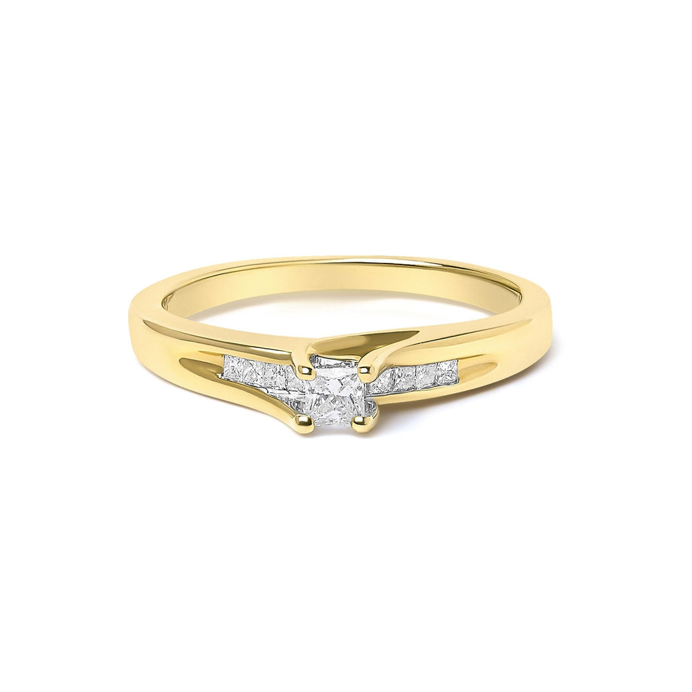 14K Yellow Gold 1/4 Cttw Princess Cut Diamond Engagement Ring