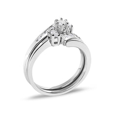 14K White Gold 3/8 Cttw Diamond Swirl Engagement Bridal Ring Set