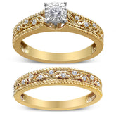 14K Yellow Gold Plated .925 Sterling Silver 1/5 Cttw Diamond Art Deco Style Engagement Ring Bridal Set (I-J Color, I3 Clarity)