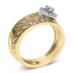 14K Yellow Gold Plated .925 Sterling Silver 1/5 Cttw Diamond Halo Engagement Ring and Wedding Band Set (I-J Color, I3 Clarity)