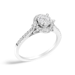 14K White Gold 1.00 Cttw Lab-Grown Diamond Oval Shaped Halo Engagement Ring (F-G Color, VS1-VS2 Clarity)