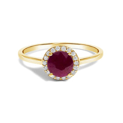 10K Gold Gemstone and 1/10 Cttw Diamond Halo Ring