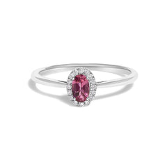 10K White Gold 5X3MM Oval Birthstone and Diamond Accent Halo Ring