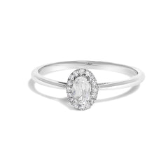 10K White Gold 5X3MM Oval Birthstone and Diamond Accent Halo Ring