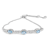 .925 Sterling Silver Swiss Blue Topaz and White Sapphire Bolo Bracelet