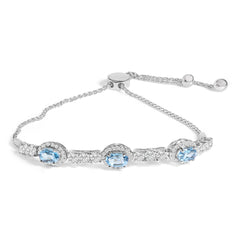 .925 Sterling Silver Swiss Blue Topaz and White Sapphire Bolo Bracelet