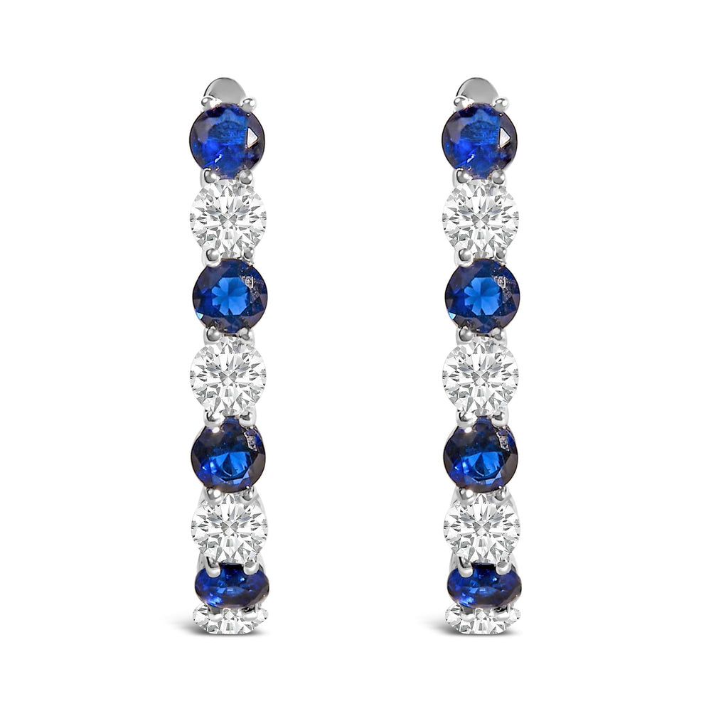 .925 Sterling Silver Created Blue and White Sapphire Hoop Earrings
