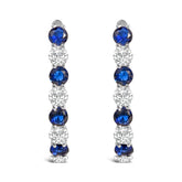 .925 Sterling Silver Created Blue and White Sapphire Hoop Earrings