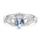 Sterling Silver Blue Topaz Heart Claddagh Ring