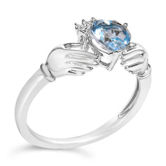 Sterling Silver Blue Topaz Heart Claddagh Ring