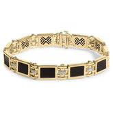 Men's 14K Yellow Gold Plated .925 Sterling Silver 1/10 Cttw Diamond and Black Onyx Panel Link Bracelet