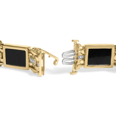 Men's 14K Yellow Gold Plated .925 Sterling Silver 1/10 Cttw Diamond and Black Onyx Panel Link Bracelet