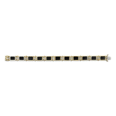 Men's 14K Yellow Gold Plated .925 Sterling Silver 1/10 Cttw Diamond and Black Onyx Panel Link Bracelet