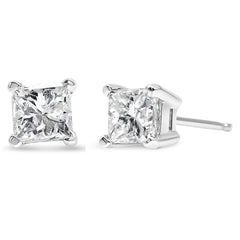 14K White Gold Clarity-Enhanced Certified Princess Diamond Stud Earrings (1/2 cttw, H-I Color, I1-I2 Clarity)