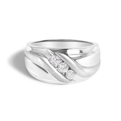 Men's .925 Sterling Silver 1/2 Cttw Diamond Channel Set 3-Stone Band Ring
