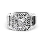 Men's 10K White Gold 1.00 Cttw Diamond Octagonal Signet Style Band Ring (I-J Color, I1-I2 Clarity)