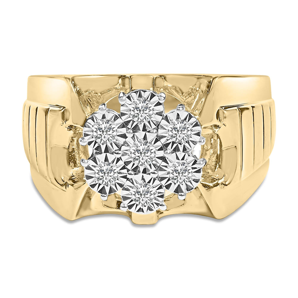 14K Yellow Gold Plated .925 Sterling Silver 1/3 Cttw Miracle-Set Floral Diamond Cluster Ring (I-J Color, I1-I2 Clarity)