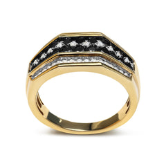 Men's 14K Yellow Gold Plated .925 Sterling Silver 1 1/2 Cttw White and Black Treated Diamond Cluster Ring (Black / I-J Color, I2-I3 Clarity)