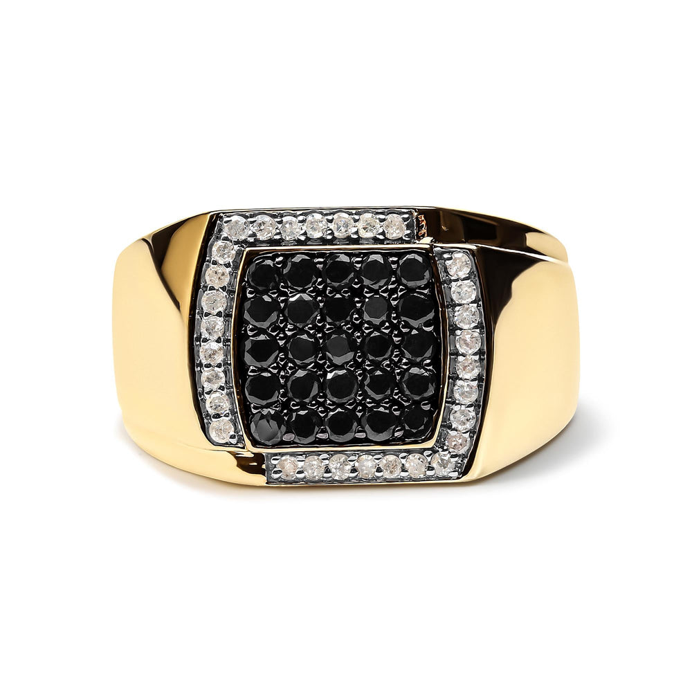Men's 14K Yellow Gold Plated .925 Sterling Silver 1.00 Cttw White and Black Treated Diamond Ring (Black / I-J Color, I2-I3 Clarity)