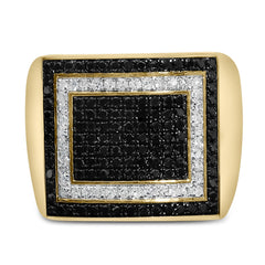 Men's 10K Yellow Gold 1 1/4 Cttw White and Black Diamond Geometric Ring