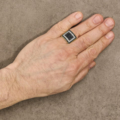 Men's 10K Yellow Gold 1 1/4 Cttw White and Black Diamond Geometric Ring