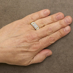 Men's 14K Yellow Gold Plated Sterling Silver Natural 1/2 Cttw Diamond Rectangular Halo Band Ring